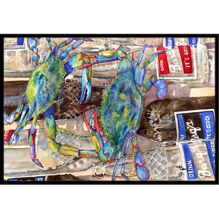 Carolines Treasures 18 x 27 In. Blue Crabby Bottles of Barqs Rootbeer Indoor or Outdoor Mat 8914MAT